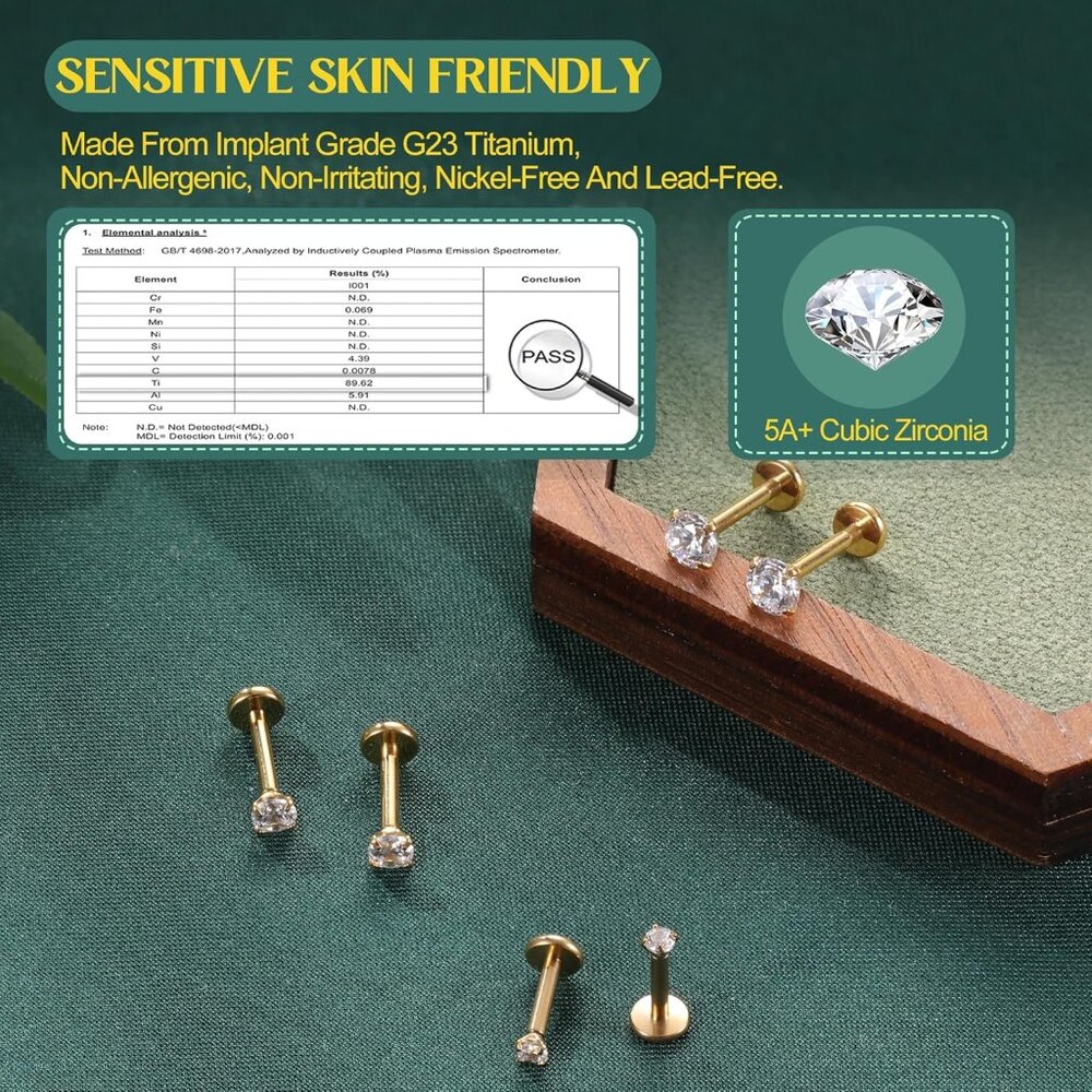 G23 Titanium Flat Back Earrings Hypoallergenic - … - image 5